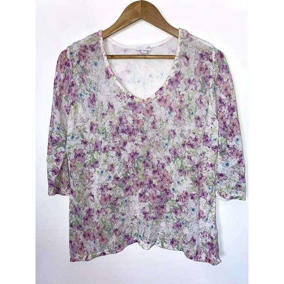 J Jill Sweater Women Size Small Linen Blend Spring Floral * - Picture 1 of 3